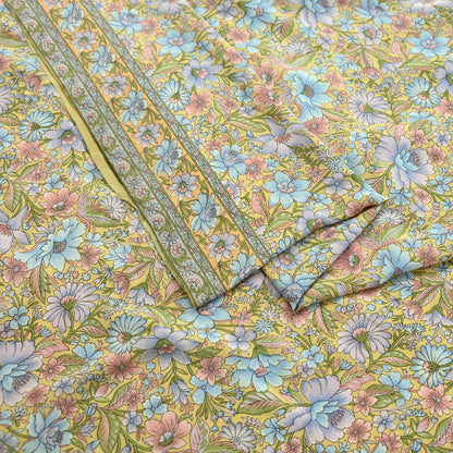 Indian Vintage Sari Beige Pure Crepe Silk Printed Sarees 5yd Sewing Floral Soft Craft Fabric Wrap Dress making Upcycle Crafting Upcycle