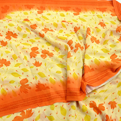 Indian Vintage Sari Beige Pure Georgette Silk Printed Sarees 5Yd Craft Fabric Sewing Quilting Dress making Crafting Quilting Upcycle