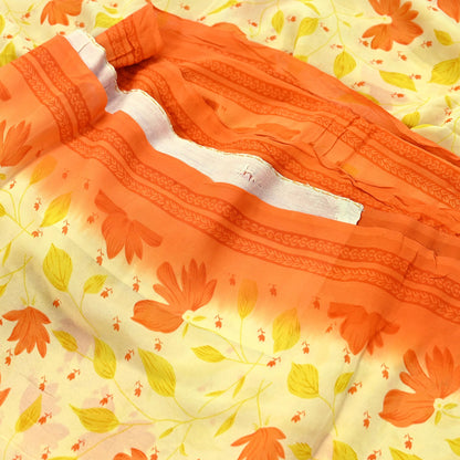 Indian Vintage Sari Beige Pure Georgette Silk Printed Sarees 5Yd Craft Fabric Sewing Quilting Dress making Crafting Quilting Upcycle