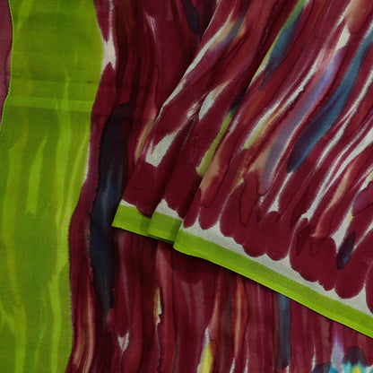 Indian Vintage Sari Maroon Pure Georgette Silk Printed Sarees Craft Fabric Sewing 6Yd Soft Light Dress Making Quilting Crafting