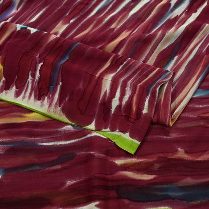 Indian Vintage Sari Maroon Pure Georgette Silk Printed Sarees Craft Fabric Sewing 6Yd Soft Light Dress Making Quilting Crafting