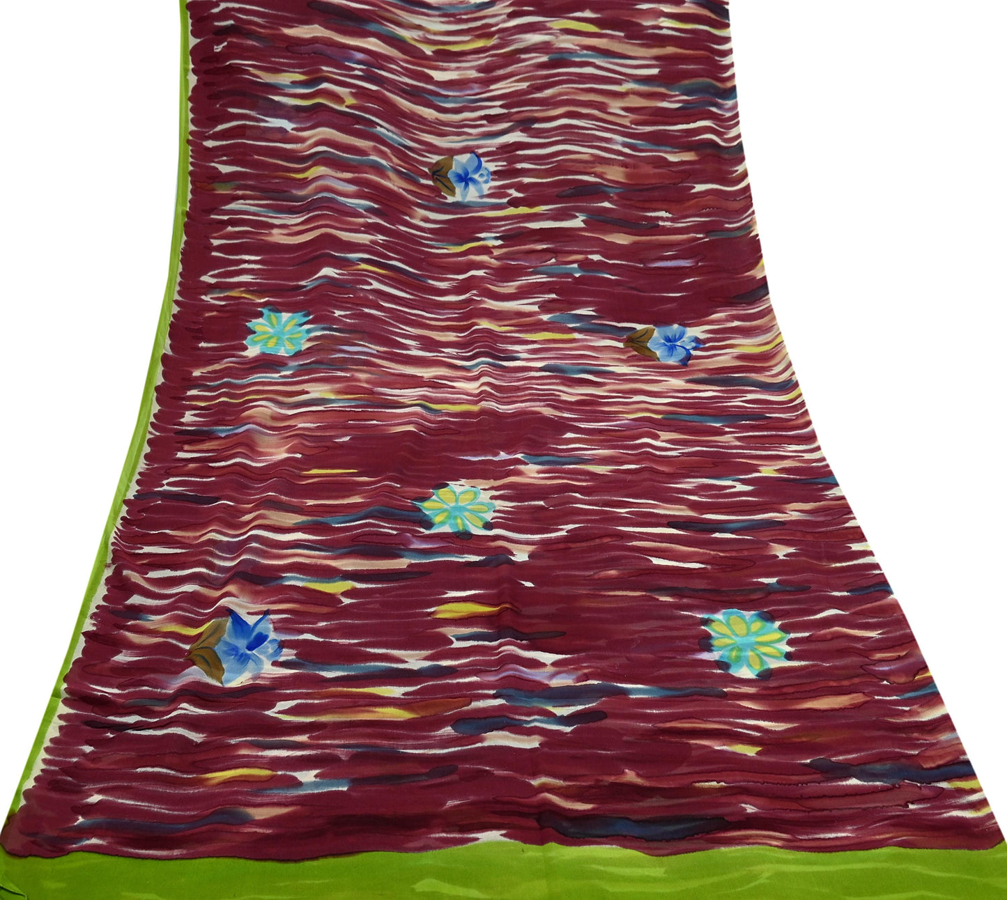 Indian Vintage Sari Maroon Pure Georgette Silk Printed Sarees Craft Fabric Sewing 6Yd Soft Light Dress Making Quilting Crafting