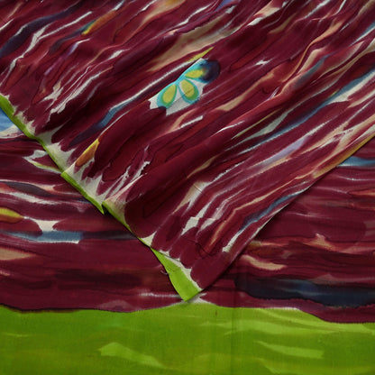 Indian Vintage Sari Maroon Pure Georgette Silk Printed Sarees Craft Fabric Sewing 6Yd Soft Light Dress Making Quilting Crafting