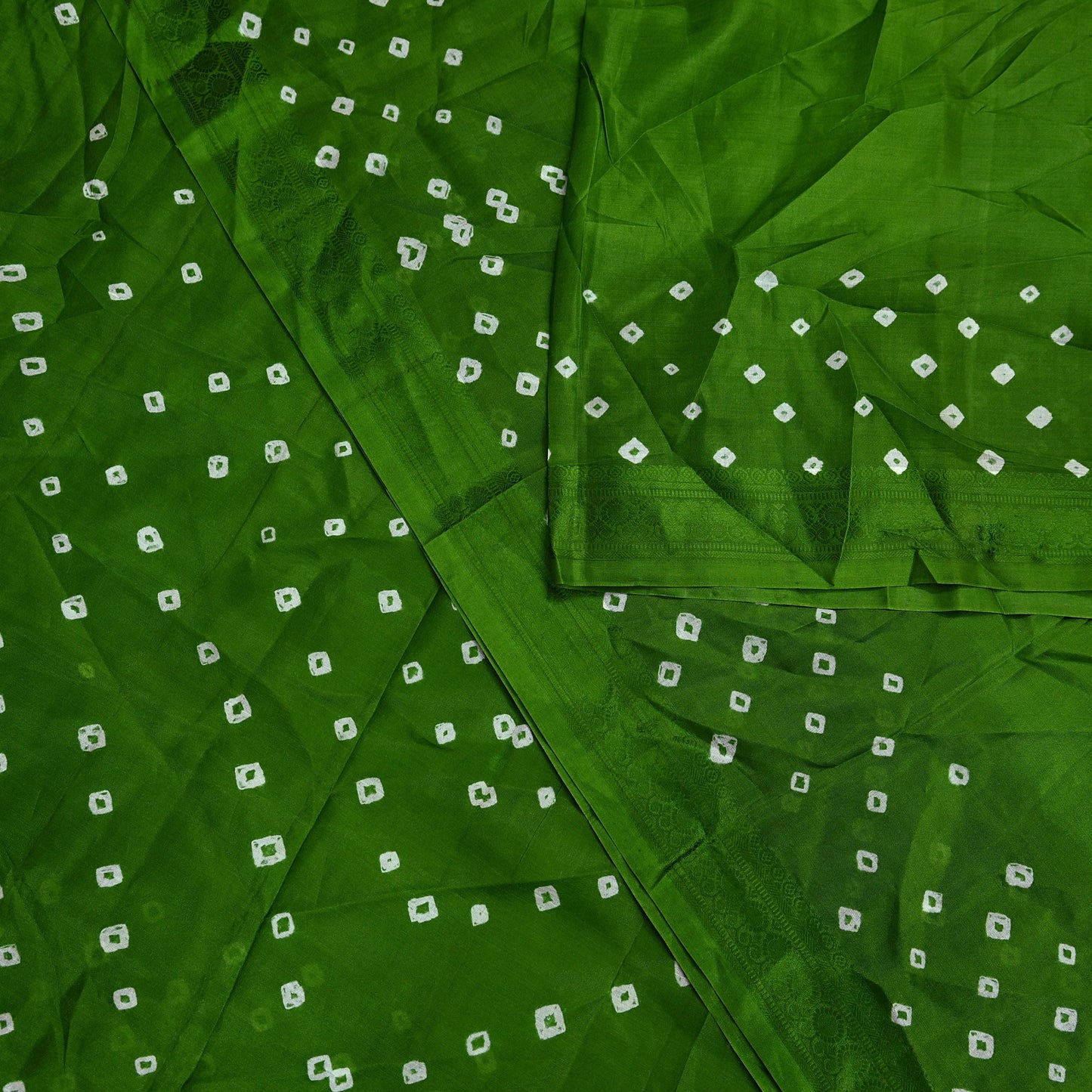 Indian Vintage Sari Green Pure Silk Bandhani Printed Sarees Fabric 6yd Floral Sewing Traditional Culture Sari Ethnic Fabric