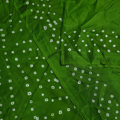 Indian Vintage Sari Green Pure Silk Bandhani Printed Sarees Fabric 6yd Floral Sewing Traditional Culture Sari Ethnic Fabric