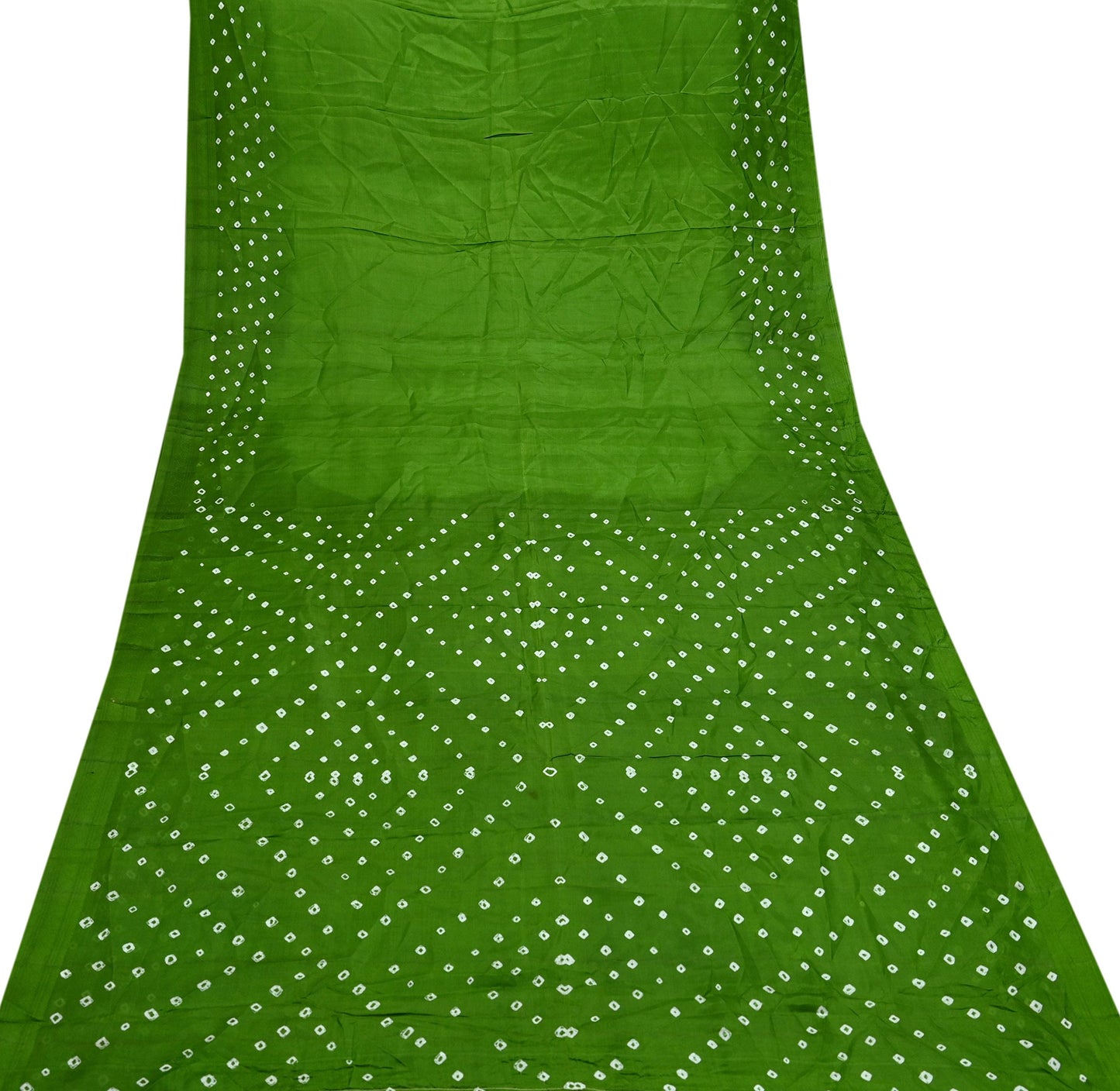 Indian Vintage Sari Green Pure Silk Bandhani Printed Sarees Fabric 6yd Floral Sewing Traditional Culture Sari Ethnic Fabric
