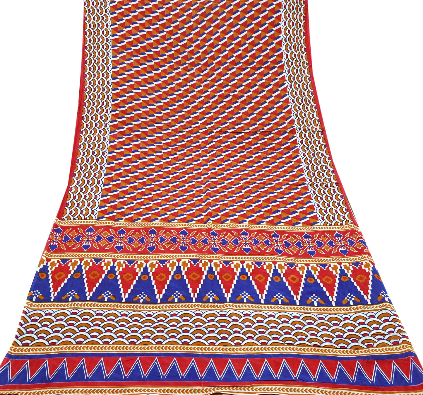 Indian Vintage Red Saree Printed Pure Cotton Sari Craft Fabric Soft 5Yd Sewing Sarong Wrap Boho Quilting Crafting Upcycle Dress making