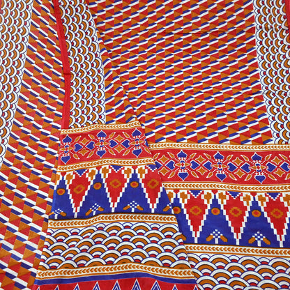 Indian Vintage Red Saree Printed Pure Cotton Sari Craft Fabric Soft 5Yd Sewing Sarong Wrap Boho Quilting Crafting Upcycle Dress making