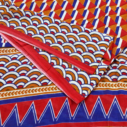 Indian Vintage Red Saree Printed Pure Cotton Sari Craft Fabric Soft 5Yd Sewing Sarong Wrap Boho Quilting Crafting Upcycle Dress making