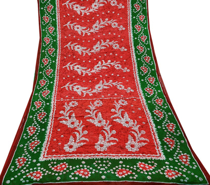 Indian Vintage Sari Red & Green Batik Printed Saree 100% Pure Cotton 5Yd Craft Fabric Soft Sewing Sarong Wrap Boho Quilting Dress Making