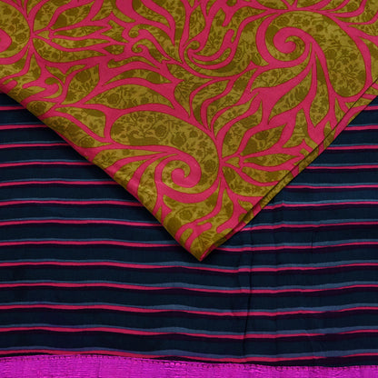 Indian Vintage Sari Green & Pink Pure Crepe Silk Printed Saree 5yd Sewing Floral Soft Craft Fabric Wrap Dress making Crafting Quilting