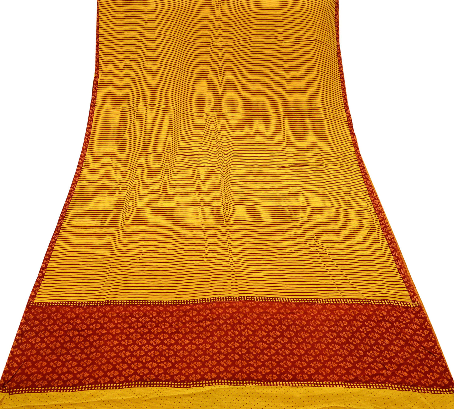 Indian Vintage Sari Red & Yellow Pure Crepe Silk Printed Sarees 5yd Sewing Floral Soft Craft Fabric Wrap Dress Making Crafting Quilting