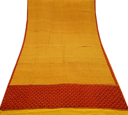 Indian Vintage Sari Red & Yellow Pure Crepe Silk Printed Sarees 5yd Sewing Floral Soft Craft Fabric Wrap Dress Making Crafting Quilting