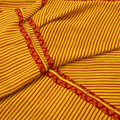 Indian Vintage Sari Red & Yellow Pure Crepe Silk Printed Sarees 5yd Sewing Floral Soft Craft Fabric Wrap Dress Making Crafting Quilting