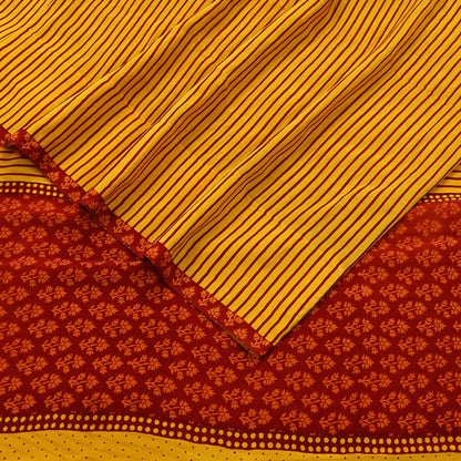 Indian Vintage Sari Red & Yellow Pure Crepe Silk Printed Sarees 5yd Sewing Floral Soft Craft Fabric Wrap Dress Making Crafting Quilting