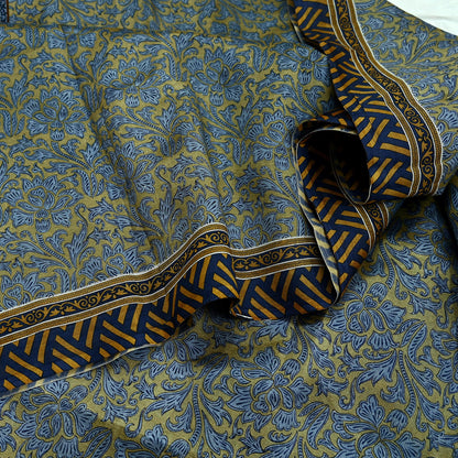 Indian Vintage Sari Green & Gray Pure Silk Printed Sarees Craft Fabric 5yd Sewing Dress Making Floral Crafting Quilting Upcycle Used