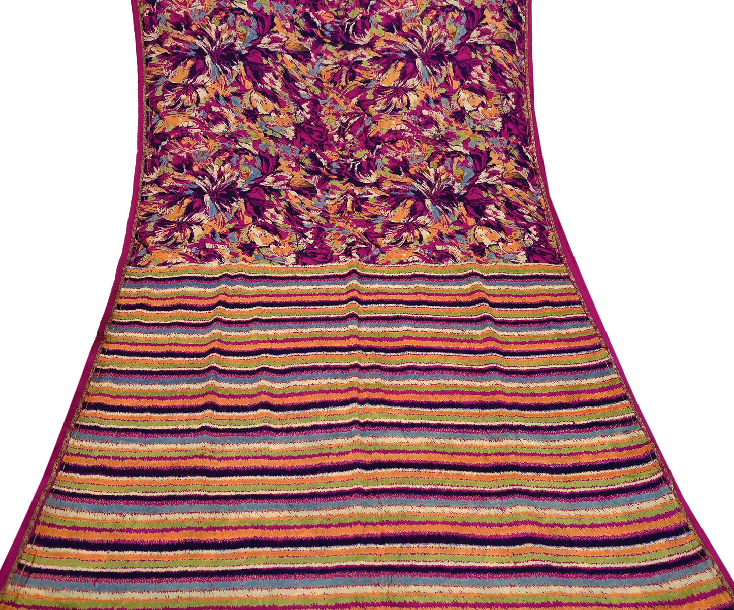 Indian Vintage Sari Purple 100% Pure Silk Printed Sarees 5yd Sewing Craft Fabric Dress Making Soft Wrap Floral Crafting Quilting Upcycle