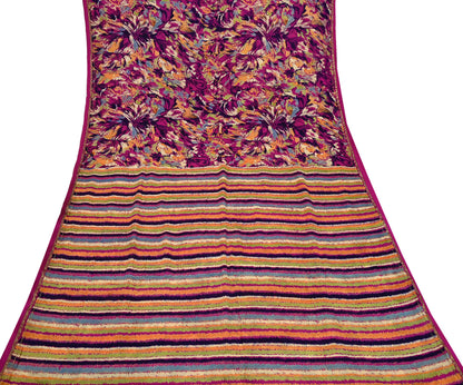 Indian Vintage Sari Purple 100% Pure Silk Printed Sarees 5yd Sewing Craft Fabric Dress Making Soft Wrap Floral Crafting Quilting Upcycle