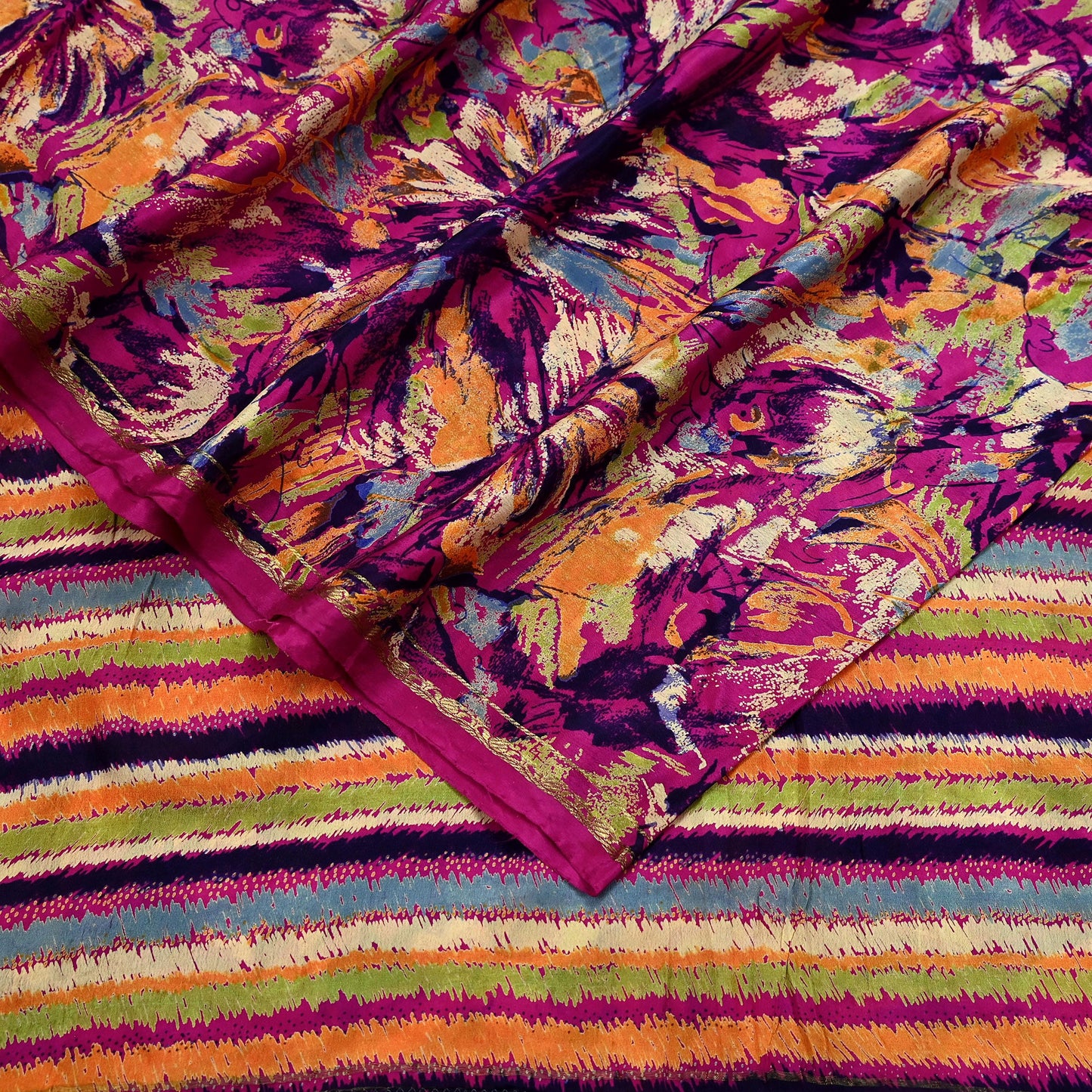 Indian Vintage Sari Purple 100% Pure Silk Printed Sarees 5yd Sewing Craft Fabric Dress Making Soft Wrap Floral Crafting Quilting Upcycle