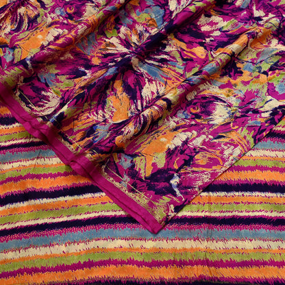 Indian Vintage Sari Purple 100% Pure Silk Printed Sarees 5yd Sewing Craft Fabric Dress Making Soft Wrap Floral Crafting Quilting Upcycle