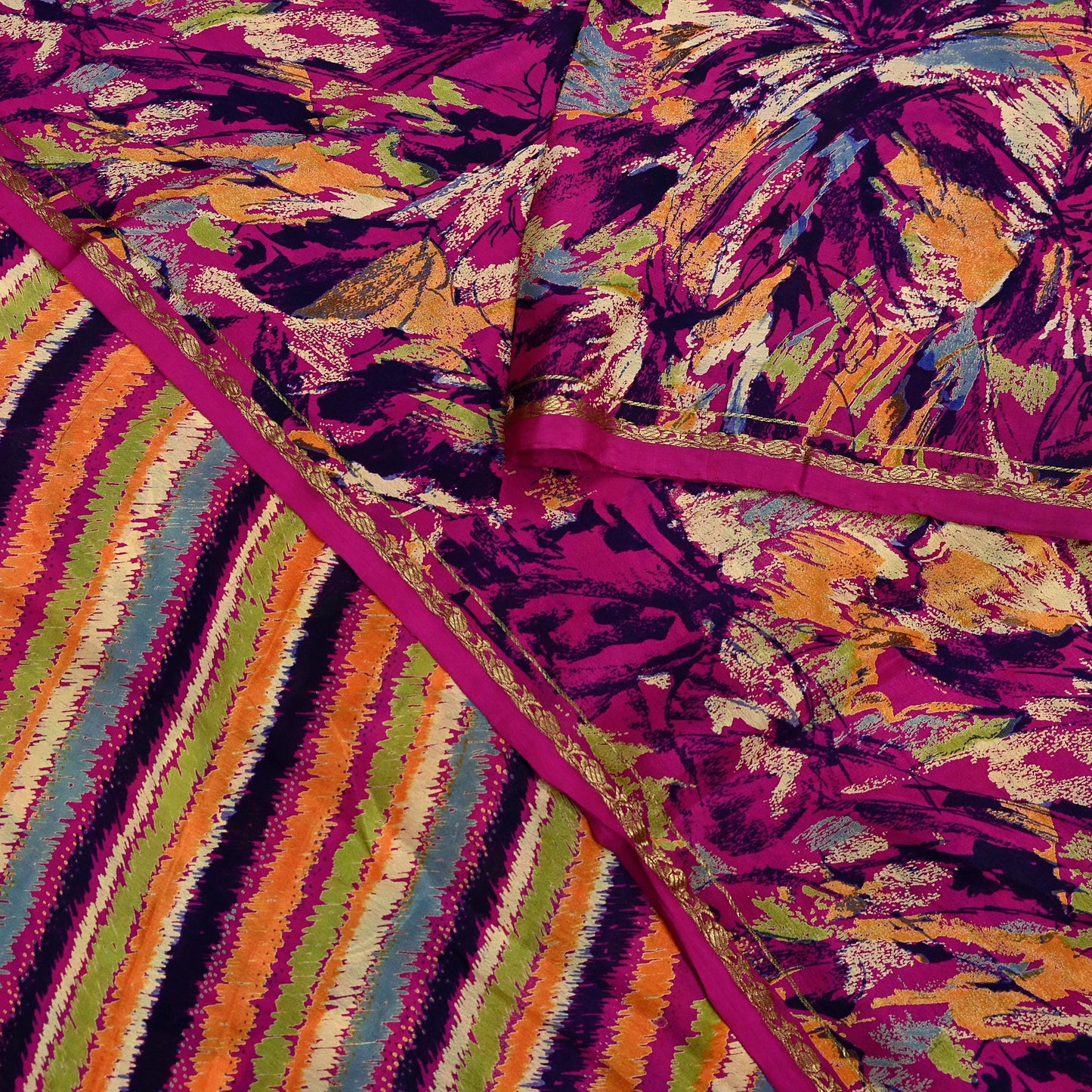 Indian Vintage Sari Purple 100% Pure Silk Printed Sarees 5yd Sewing Craft Fabric Dress Making Soft Wrap Floral Crafting Quilting Upcycle