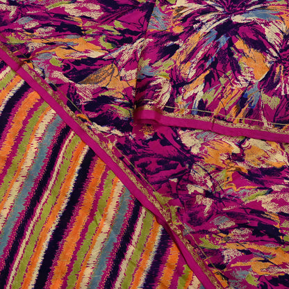 Indian Vintage Sari Purple 100% Pure Silk Printed Sarees 5yd Sewing Craft Fabric Dress Making Soft Wrap Floral Crafting Quilting Upcycle