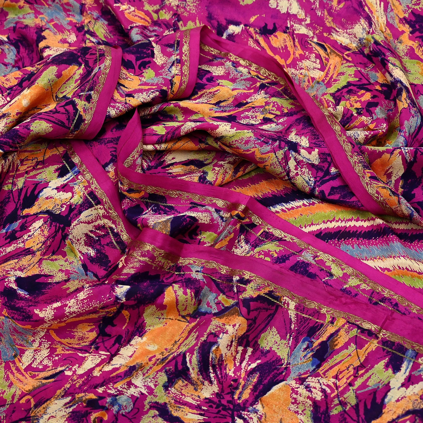 Indian Vintage Sari Purple 100% Pure Silk Printed Sarees 5yd Sewing Craft Fabric Dress Making Soft Wrap Floral Crafting Quilting Upcycle