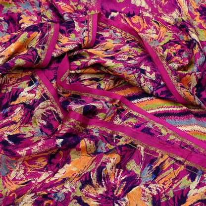 Indian Vintage Sari Purple 100% Pure Silk Printed Sarees 5yd Sewing Craft Fabric Dress Making Soft Wrap Floral Crafting Quilting Upcycle