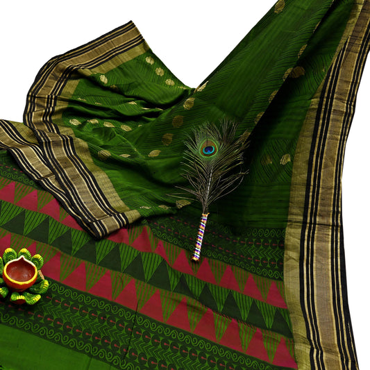 Indian Vintage Sari Red & Orange Pure Silk Hand Woven Saree  Fabric 5Yard Sewing Ethnic Floral