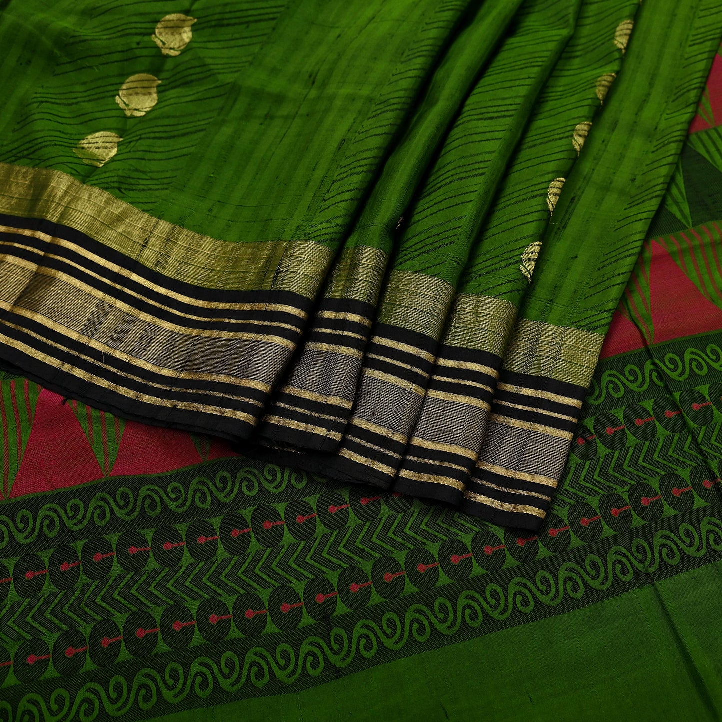 Indian Vintage Sari Red & Orange Pure Silk Hand Woven Saree  Fabric 5Yard Sewing Ethnic Floral