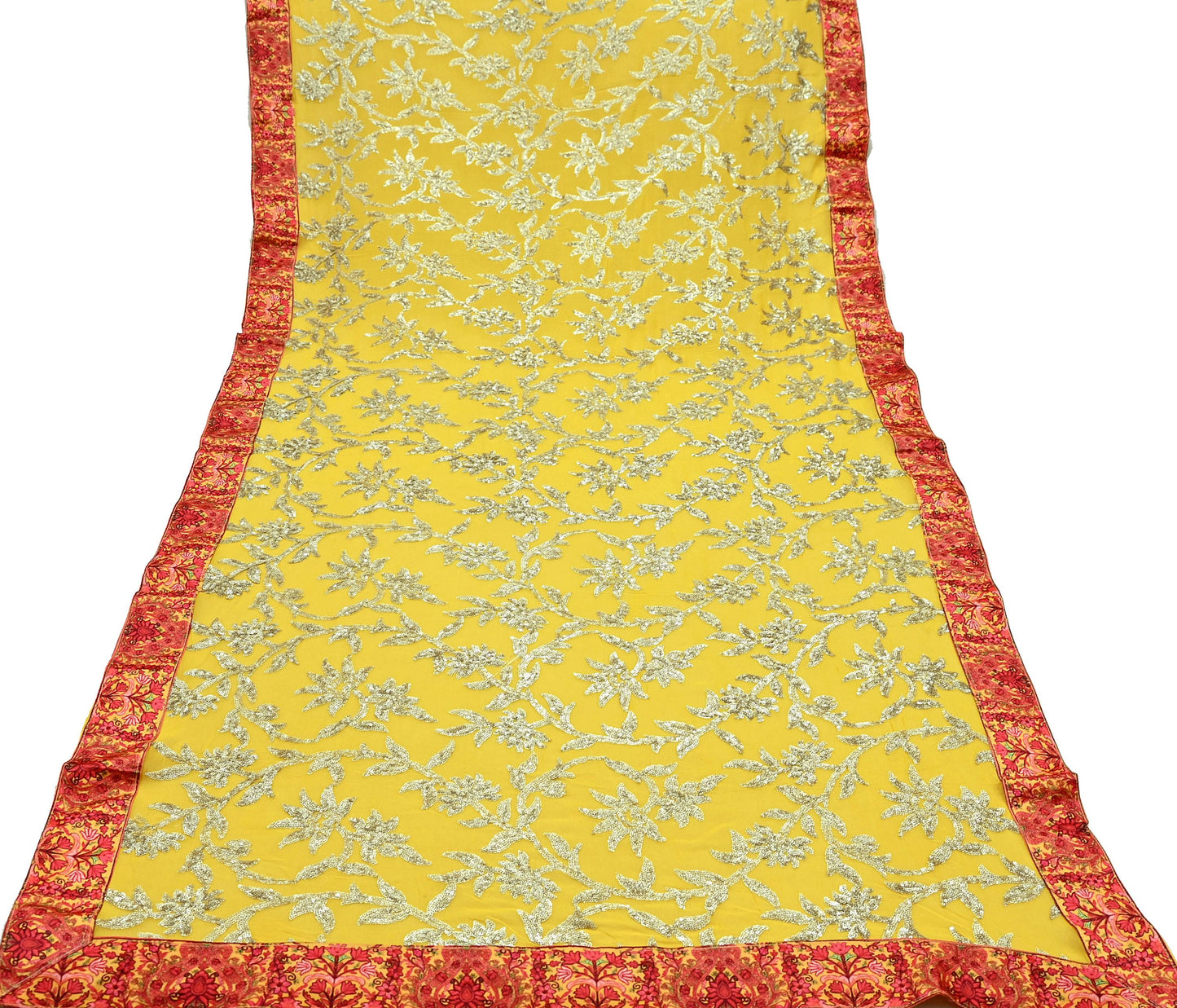 Indian Vintage Dupatta Yellow Pure Georgette silk Long Stole Embroidered Scarves Stole Veil Wrap Sequins