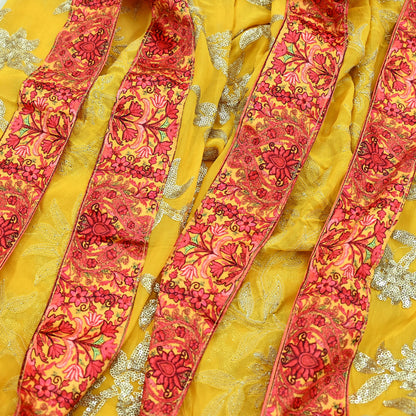 Indian Vintage Dupatta Yellow Pure Georgette silk Long Stole Embroidered Scarves Stole Veil Wrap Sequins