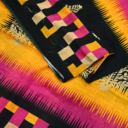 Indian Vintage Sari Pink & Black Printed 100% Pure Cotton Saree Soft Craft Fabric 5Yd Sewing Sarong Wrap Boho Dress Making Crafting Quilting