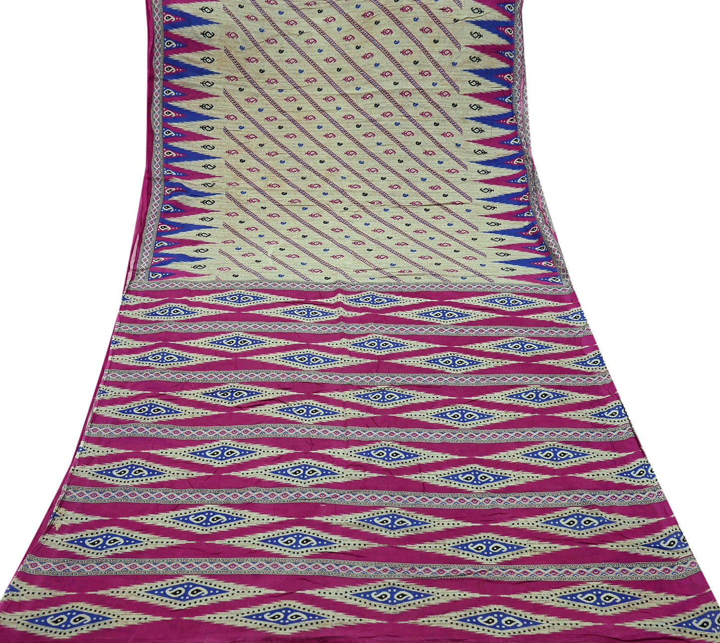 Indian Vintage Pink & Beige Saree Printed 100% Pure Cotton Sari Craft Fabric 5Yd Sewing Sarong Wrap Floral Dress making Quilting Crafting