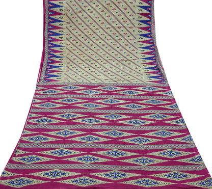 Indian Vintage Pink & Beige Saree Printed 100% Pure Cotton Sari Craft Fabric 5Yd Sewing Sarong Wrap Floral Dress making Quilting Crafting