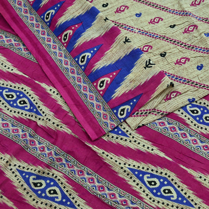 Indian Vintage Pink & Beige Saree Printed 100% Pure Cotton Sari Craft Fabric 5Yd Sewing Sarong Wrap Floral Dress making Quilting Crafting