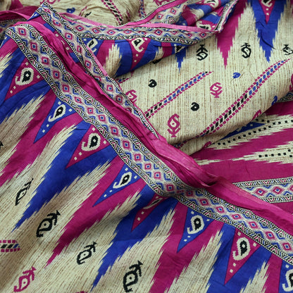 Indian Vintage Pink & Beige Saree Printed 100% Pure Cotton Sari Craft Fabric 5Yd Sewing Sarong Wrap Floral Dress making Quilting Crafting