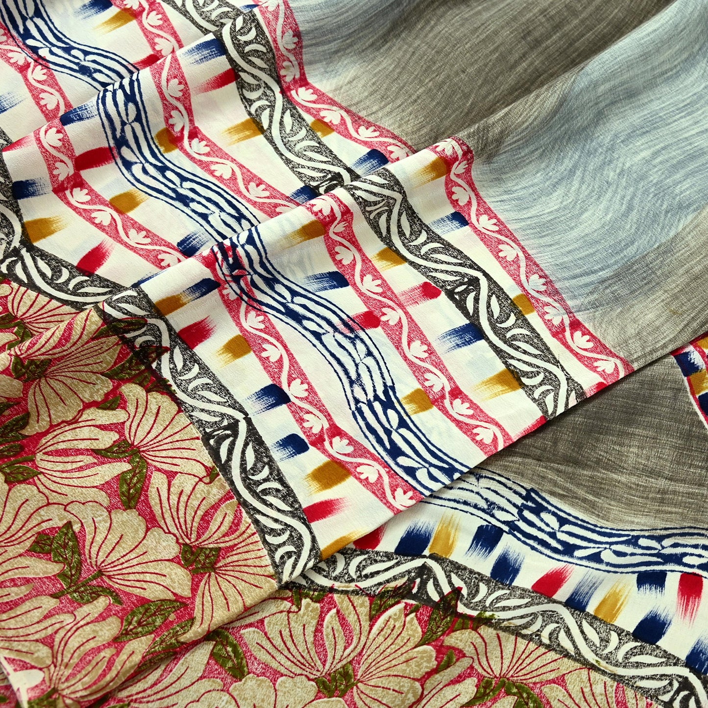 Indian Vintage Sari Multi Pure Crepe Silk Printed Saree 5yd Sewing Floral Soft Craft Fabric Wrap Dress making Crafting Quilting