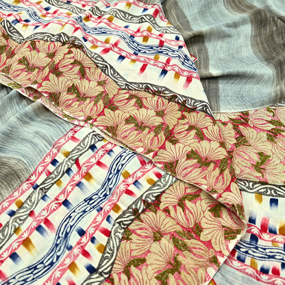 Indian Vintage Sari Multi Pure Crepe Silk Printed Saree 5yd Sewing Floral Soft Craft Fabric Wrap Dress making Crafting Quilting