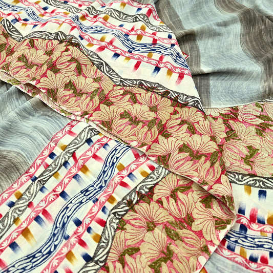 Indian Vintage Sari Multi Pure Crepe Silk Printed Saree 5yd Sewing Floral Soft Craft Fabric Wrap Dress making Crafting Quilting