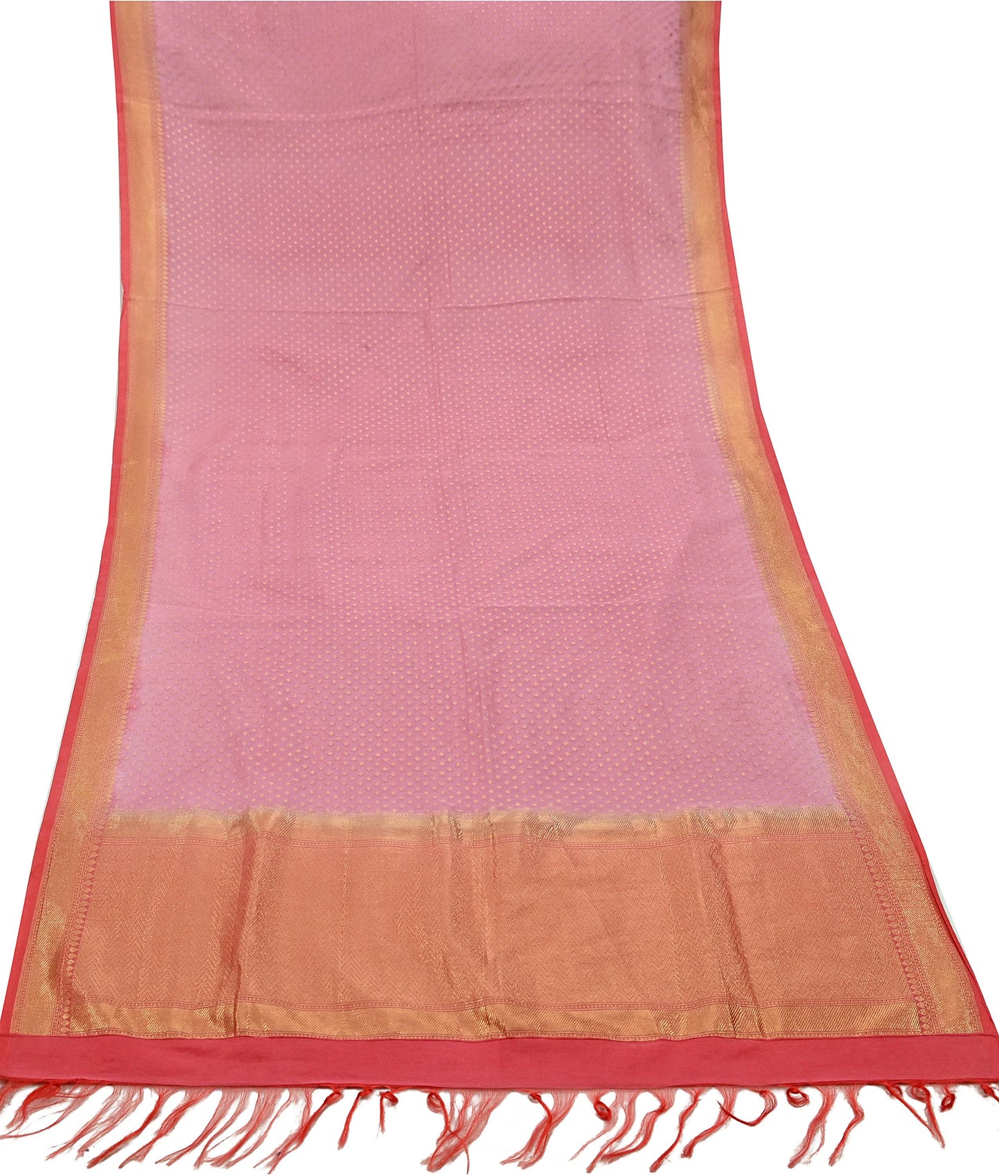 Indian Vintage Peach & Pink Dupatta Long Stole Art Silk Woven Brocade Scarves Veil Scarf Wrap Hippie Boho Soft Floral Fringes