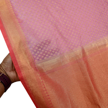 Indian Vintage Peach & Pink Dupatta Long Stole Art Silk Woven Brocade Scarves Veil Scarf Wrap Hippie Boho Soft Floral Fringes