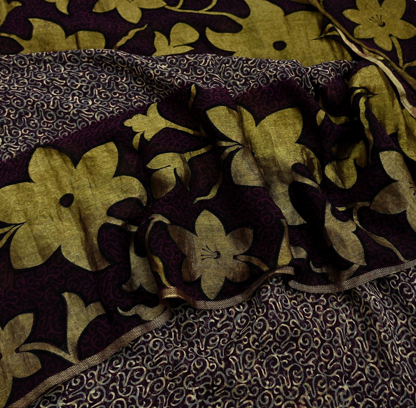 Indian Vintage Sari Beige & Maroon Pure Georgette Silk Printed Sarees Craft Fabric Sewing 5Yd Dress Making Crafting Quilting Upcycle Zari