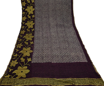 Indian Vintage Sari Beige & Maroon Pure Georgette Silk Printed Sarees Craft Fabric Sewing 5Yd Dress Making Crafting Quilting Upcycle Zari