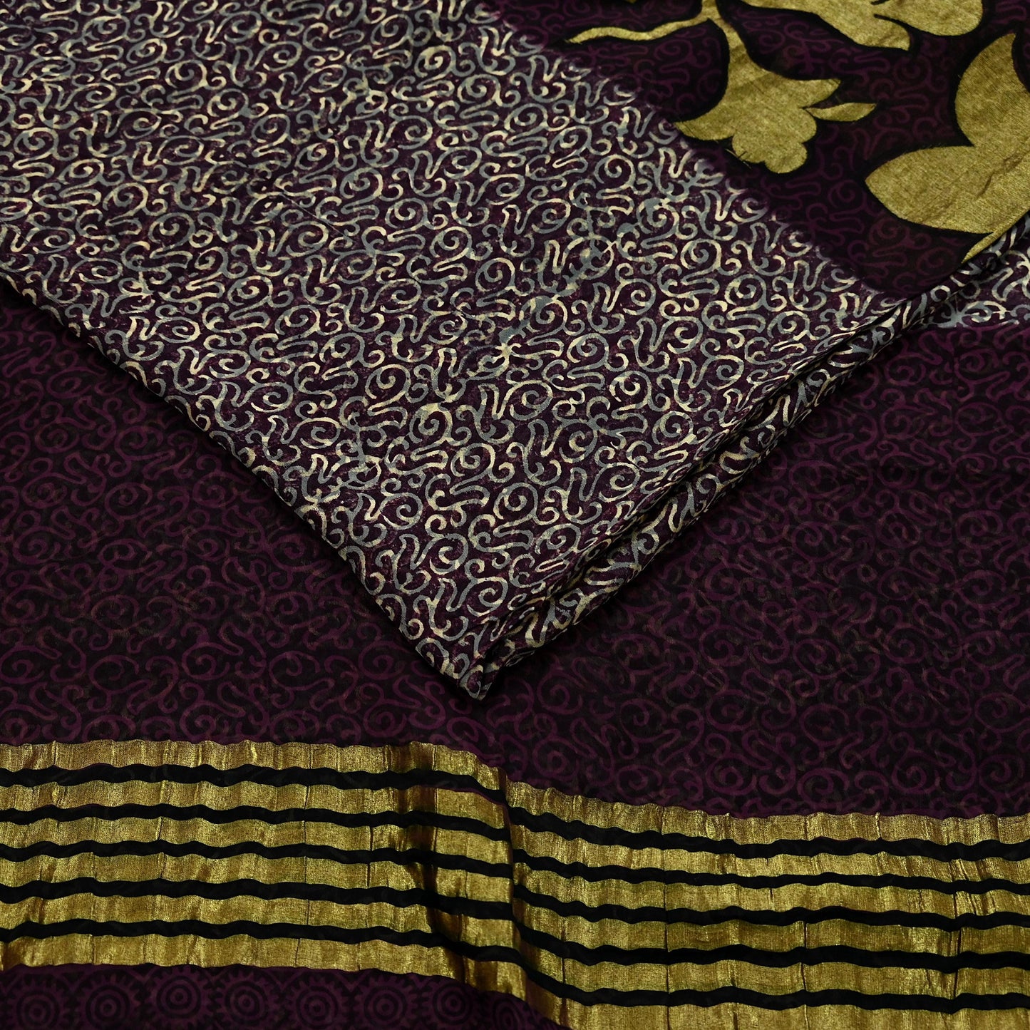 Indian Vintage Sari Beige & Maroon Pure Georgette Silk Printed Sarees Craft Fabric Sewing 5Yd Dress Making Crafting Quilting Upcycle Zari