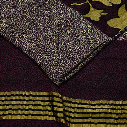 Indian Vintage Sari Beige & Maroon Pure Georgette Silk Printed Sarees Craft Fabric Sewing 5Yd Dress Making Crafting Quilting Upcycle Zari