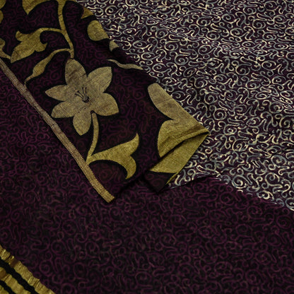 Indian Vintage Sari Beige & Maroon Pure Georgette Silk Printed Sarees Craft Fabric Sewing 5Yd Dress Making Crafting Quilting Upcycle Zari