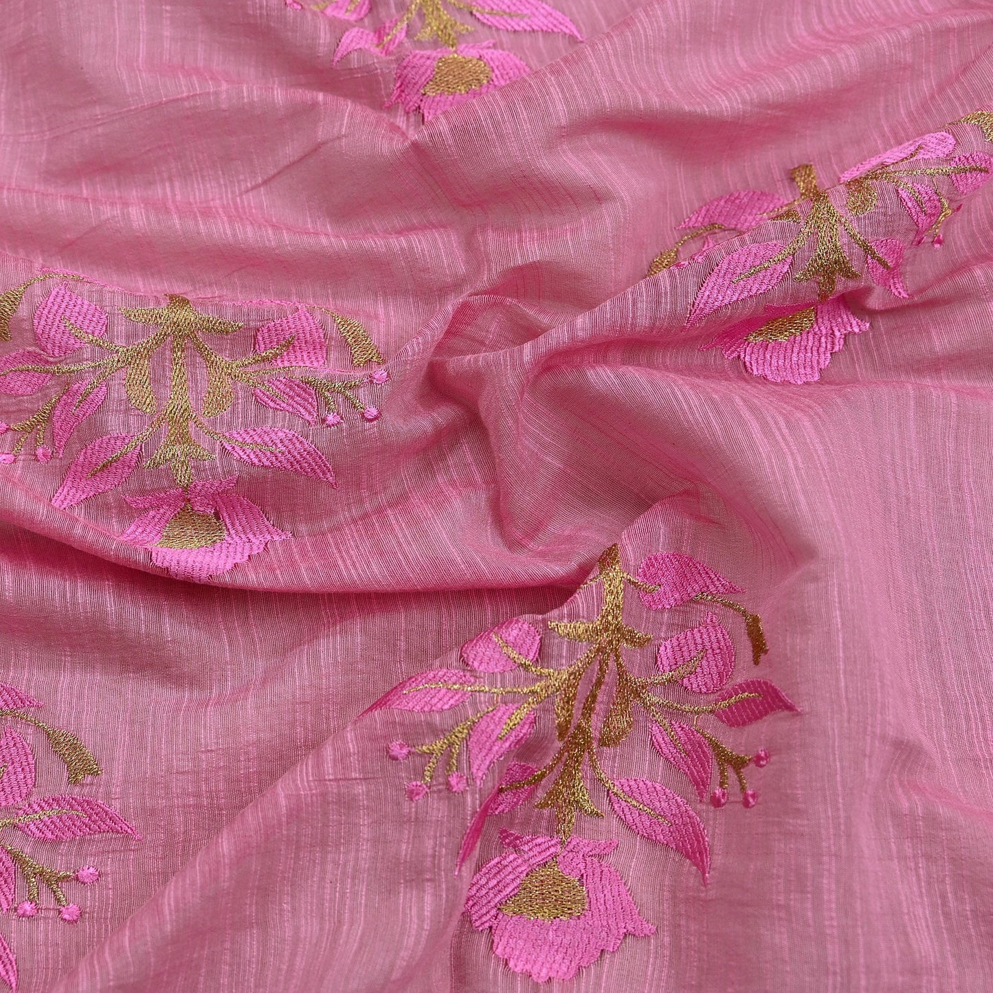 Indian Vintage Dupatta Pink Long Stole Hand Woven Chanderi Scarf Veil Soft Floral Zari Fringes