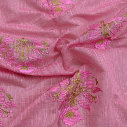 Indian Vintage Dupatta Pink Long Stole Hand Woven Chanderi Scarf Veil Soft Floral Zari Fringes
