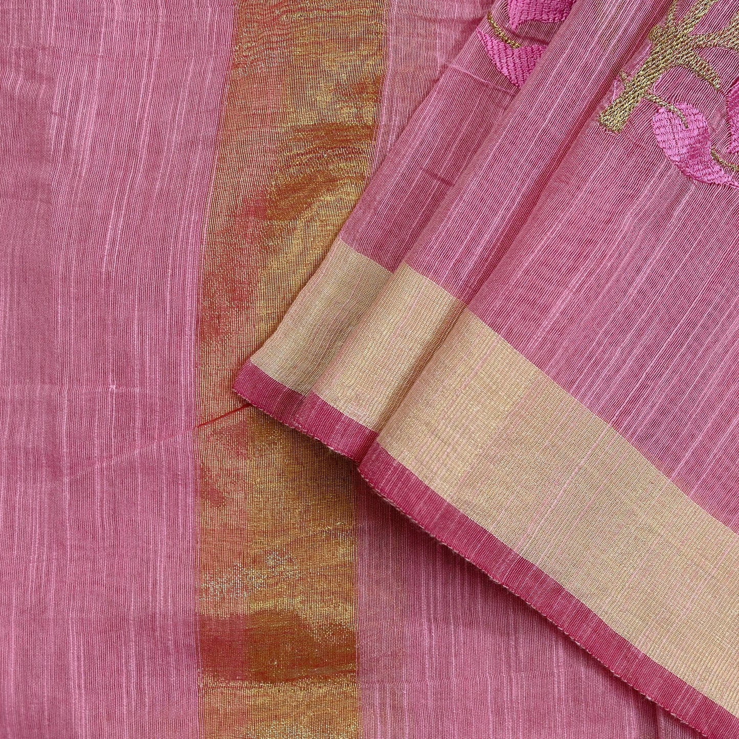 Indian Vintage Dupatta Pink Long Stole Hand Woven Chanderi Scarf Veil Soft Floral Zari Fringes